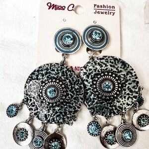 Blue chandelier clip on earrings